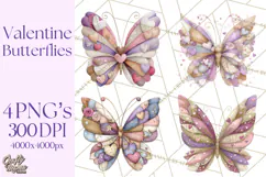 Valentine Butterfly Clipart, Heart Wing PNG Graphics Product Image 1