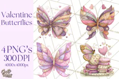Valentine Butterfly Clipart, Heart Wing PNG Graphics Product Image 1