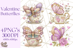 Valentine Butterfly Clipart, Heart Wing PNG Graphics Product Image 1