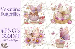 Valentine Butterfly Clipart, Heart Wing PNG Graphics Product Image 1
