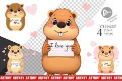 Valentine Capybara Cartoon Clipart Product Image 1