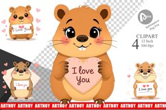 Valentine Capybara Cartoon Clipart Product Image 1