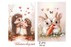 Cute Valentines day card, Love Animals hedgehog Bunny Rabbit Product Image 1