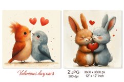 Cute Valentines day card, Love scrapbook, Bird Bunny Rabbit Product Image 1