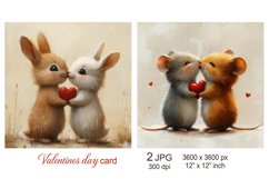 Cute Valentines day card, Love scrapbook, Bunny Rabbit Mouse Product Image 1