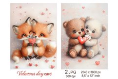 Cute Valentines day card, Love Valentine heart Bear Fox Product Image 1
