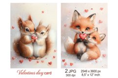 Cute Valentines day card, Fox Squirrel Valentine sublimation Product Image 1