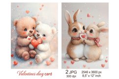 Cute Valentines day card, Love Valentine Heart Bear Bunny Product Image 1