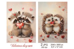 Cute Valentines day card, Love Animal hedgehog raccoon heart Product Image 1