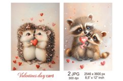 Cute Valentines day card, Love hedgehog raccoon scrapbook Product Image 1
