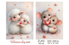 Love Valentines day card Valentine scrapbook Cute Lamb Mouse Product Image 1