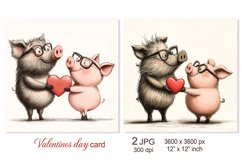 Funny Pig Valentines day card, Cute Love sublimation design Product Image 1