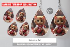 Earring teardrop sublimation design Valentine Cat Product Image 1