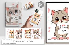 Digital Paper Valentine Cat Cartoon Product Image 1