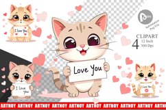 Valentine Cat Cartoon Clipart Product Image 1