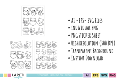 cute kitten line art digital stamps