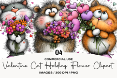 Valentine Cat Holding Flower Clipart Product Image 1