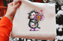 Valentine Cat Holding Flower Clipart Product Image 2