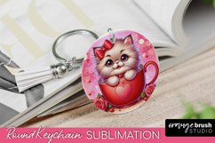 Valentine Cat Keychain - Round PNG Sublimation Design