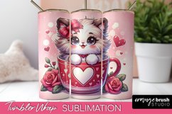 Valentine Cat Tumbler Wrap Sublimation, Skinny Tumbler PNG