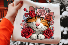 Valentine Cat with Roses Clipart PNG Product Image 2