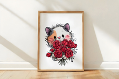 Valentine Cat with Roses Clipart PNG Product Image 3