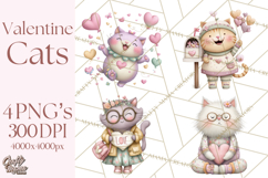 Valentine Cat Clipart PNG, Cute Valentine Cats, Kids Product Image 1
