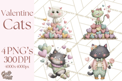 Valentine Cat Clipart PNG, Cute Valentine Cats, Kids Product Image 1