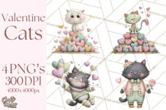 Valentine Cat Clipart PNG, Cute Valentine Cats, Kids Product Image 1