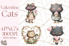 Valentine Cat Clipart PNG, Cute Valentine Cats, Kids Product Image 1