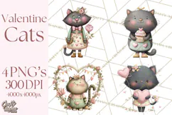 Valentine Cat Clipart PNG, Cute Valentine Cats, Kids Product Image 1