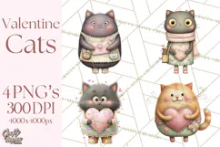 Valentine Cat Clipart PNG, Cute Valentine Cats, Kids Product Image 1