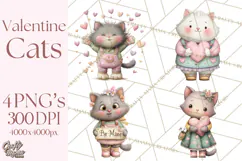 Valentine Cat Clipart PNG, Cute Valentine Cats, Kids Product Image 1