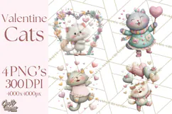 Valentine Cat Clipart PNG, Cute Valentine Cats, Kids Product Image 1