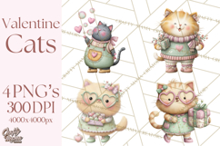 Valentine Cat Clipart PNG, Cute Valentine Cats, Kids Product Image 1