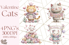 Valentine Cat Clipart PNG, Cute Valentine Cats, Kids Product Image 1