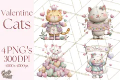 Valentine Cat Clipart PNG, Cute Valentine Cats, Kids Product Image 1