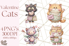 Valentine Cat Clipart PNG, Cute Valentine Cats, Kids Product Image 1