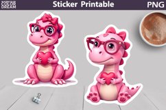 Pink Dinosaur Sticker | Valentine&#039;s Day Sticker Product Image 1