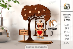 Valentine Character On Swing Laser Cut. Standing Decor SVG Product Image 1