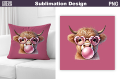 Valentine Pillow Design | highland Cow Sublimation Product Image 1