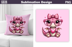 Valentine Pillow Design | Cute Dinosaur Sublimation Product Image 1
