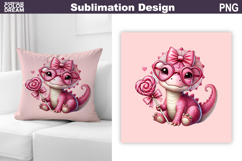 Valentine Pillow Design | Cute Dinosaur Sublimation Product Image 1
