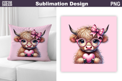 Valentine Pillow Design | highland Cow Sublimation Product Image 1