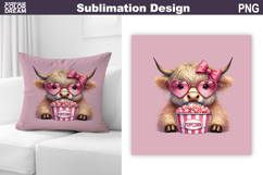 Valentine Pillow Design | highland Cow Sublimation Product Image 1