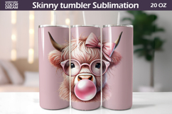 Highland Cow Glasses Tumbler Wrap | Cow Bubble Gum Tumbler Product Image 1