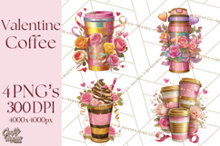 Pink Gold Valentine Clipart PNG, Sweetheart Coffee Cup Product Image 1