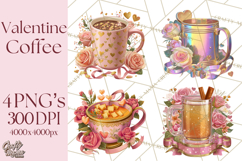 Pink Gold Valentine Clipart PNG, Sweetheart Coffee Cup Product Image 1