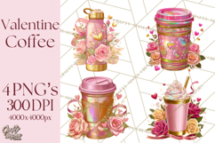 Pink Gold Valentine Clipart PNG, Sweetheart Coffee Cup Product Image 1