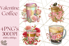 Pink Gold Valentine Clipart PNG, Sweetheart Coffee Cup Product Image 1